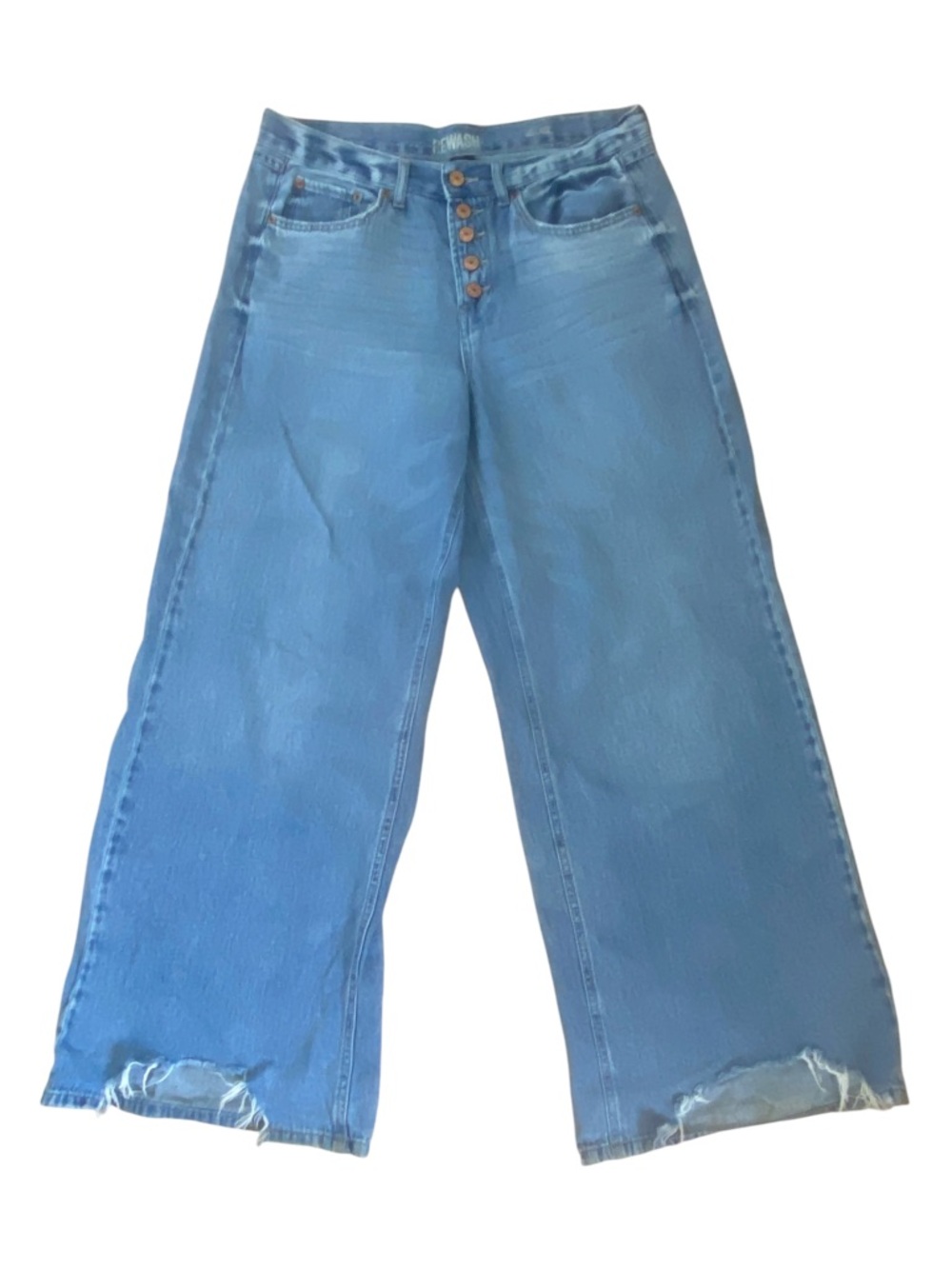 REWASH Medium Wash Blue Denim Distressed Wide Leg Button Fly Jeans Size 11 Jrs.